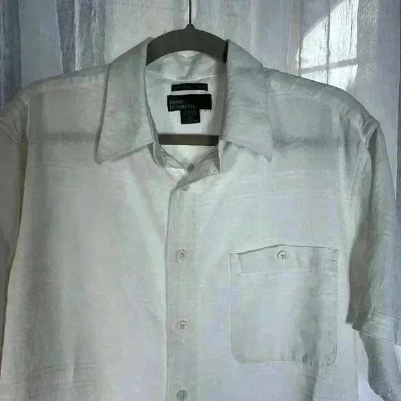 Marc Edwards XL 100% Silk white/cream slight windowpane pattern short sleeve but - Picture 2 of 12